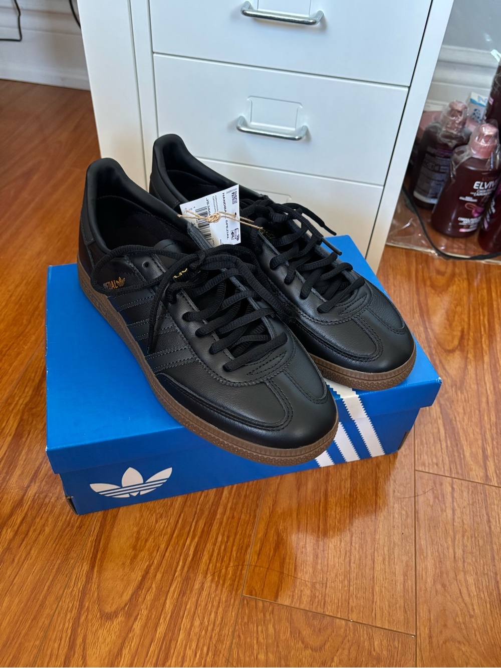 adidas Black Leather Sneakers with Gum Sole